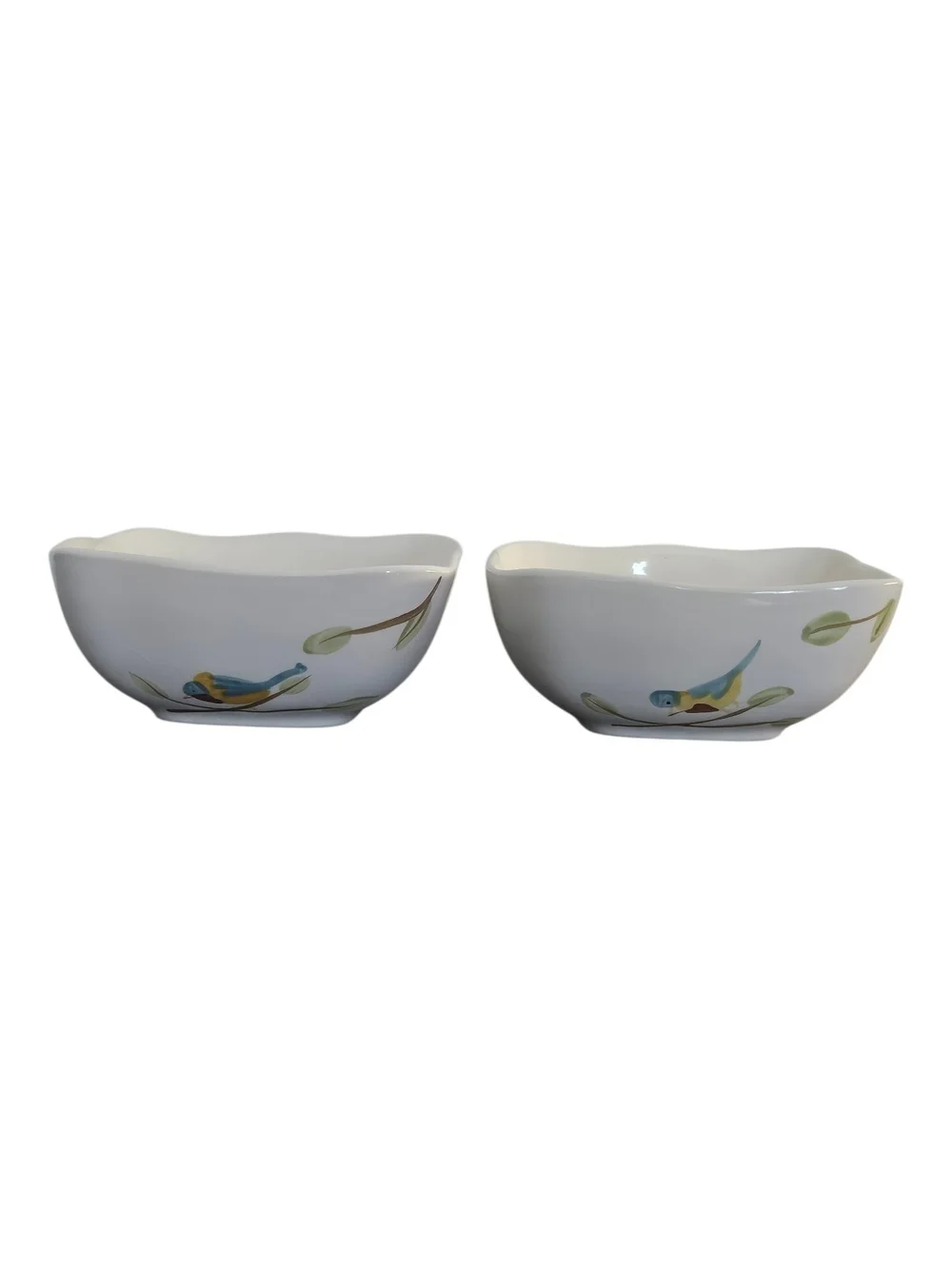Pier 1 Imports White Ceramic Bird Motif Serving Bowls - Set of 2
